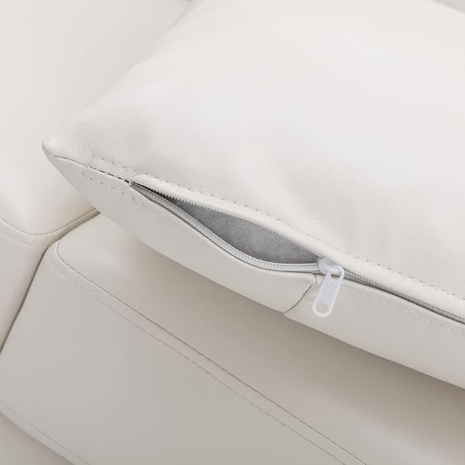 Morden Fort Faux Leather Loveseat, Modern Luxury Furniture with Removable and Easy to Clean Cushions, Skin-Friendly Wide Arm Leather Loveseat for Living Room Apartment Office Lounge, White