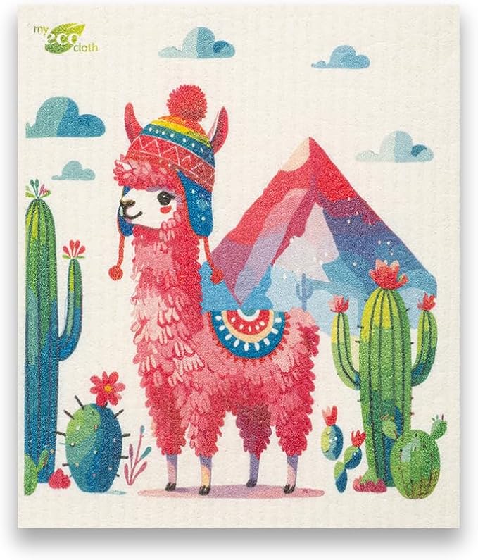 SWEDEdishcloths - Eco Friendly Cellulose Sponge Dish Towels - Mixed Set of 6 (One of Each Design) Llama Swedish Dish Cloths
