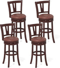 COSTWAY Barstools Set of 4, 30” Faux Leather Upholstered Bar Stools with High Backs and Footrests, Armless Kitchen Island Dining Chairs with Solid Wood Legs, Cappuccino (4, 30'' Seat Height)