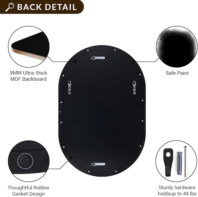 ANDY STAR 24x32'' Oval Mirror, Black Oval Mirror Pill-Shaped Design in Stainless Steel Metal Frame for Bathroom, Entryway, Living Room, Contemporary 1" Deep Wall Mount Vertical or Horizontal