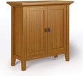 SIMPLIHOME Redmond SOLID WOOD 32 inch Wide Transitional Low Storage Cabinet in Light Golden Brown for the Living Room, Entryway and Family Room