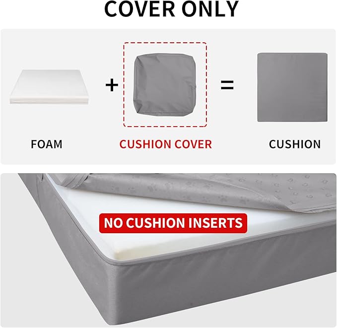 Easy-Going Waterproof Patio Cushion Covers 24x24x4 inch 2 Pack Replacement Non-Slip Outdoor Seat Cushion Slipcover with Zipper. Gray