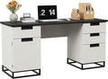 GAOMON Farmhouse Executive Desk, 59 Inch Computer Desk, White Home Office Desks with File Drawer and Storage Cabinet, Wood Writing Desks for Bedroom, Home Office, White+Black