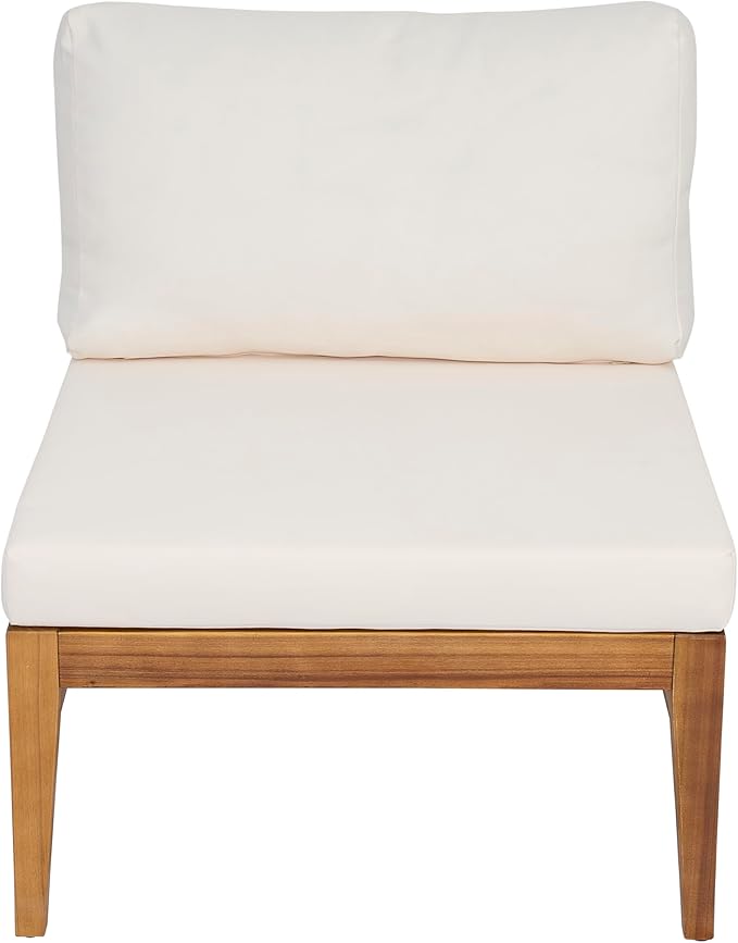 Christopher Knight Home Suri Set of 2 Acacia Wood Lounge Chair Outdoor, Contemporary Accent Chair Set with Weather Resistant Cushion, Deep Seating Armless, Comfy Patio Chairs, Teak + Cream