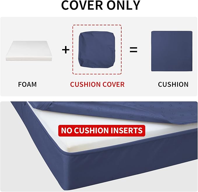 Easy-Going Waterproof Patio Cushion Covers ONLY Cover 22x20x4 inch 4 Pack Replacement Non-Slip Outdoor Seat Cushion Slipcover with Zipper. Navy