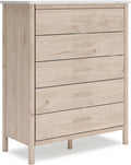 Signature Design by Ashley Cadmori Bohemian 5-Drawer Chest of Drawers with Safety Stop and Post Legs, White & Light Brown
