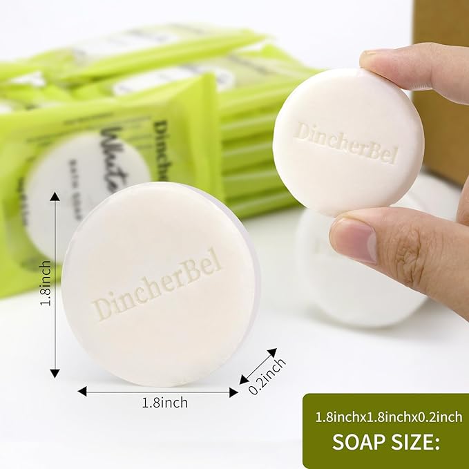 DincherBel 100 Pack 0.5oz Travel Soap, Mini Round Cleansing Bars Soap Bulk Travel Size, Individually Wrapped Toiletries Amenities for Hotel, Airbnb, Shelter, Camping and Traveling