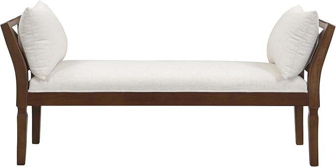 Christopher Knight Home Viko Farmhouse Wooden Living Room Ottoman Bench with Cross-back Detail, Upholstered End of Bed Ottoman with Armrest, Long Entryway Bench, Long Seating for Bedroom, Beige+Walnut