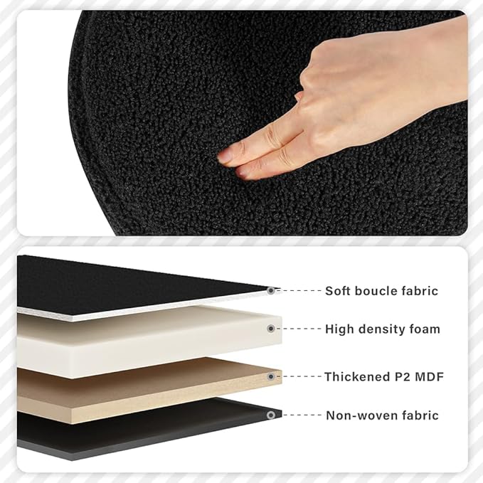 PINPLUS Storage Ottoman Round Boucle Ottoman with Tray, Teddy Velvet Footstool Cube for Living Room, Bedroom, Dorm 13.4"x13.4"x15" (Black)