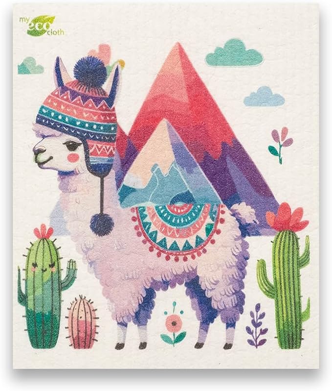 SWEDEdishcloths - Eco Friendly Cellulose Sponge Dish Towels - Mixed Set of 6 (One of Each Design) Llama Swedish Dish Cloths