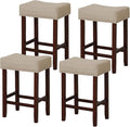 COSTWAY Counter Height Bar Stools Set of 4, 25-inch Backless Saddle Stools with Nailhead Trim, Rubber Wood Frame, Footrest, Max Load 330 Lbs, Upholstered Barstools for Kitchen Island Pub, Beige