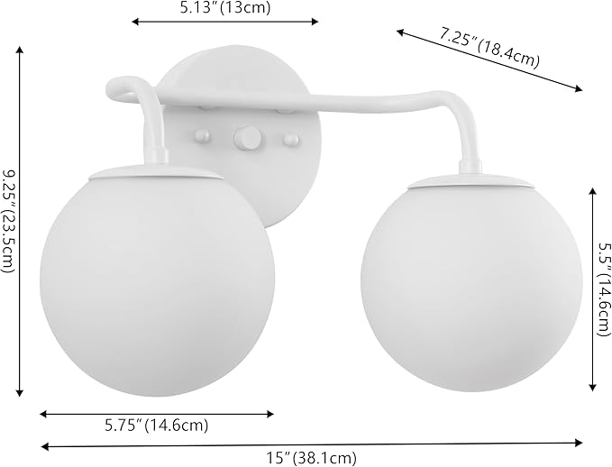 JONATHAN Y JYL3535D Louis Parisian Globe 15" 2-Light Metal/Frosted Glass Modern Contemporary LED Vanity Light Midcentury, Glam, Transitional, Bathroom, Powder Room, Dressing Room, Bedroom, White