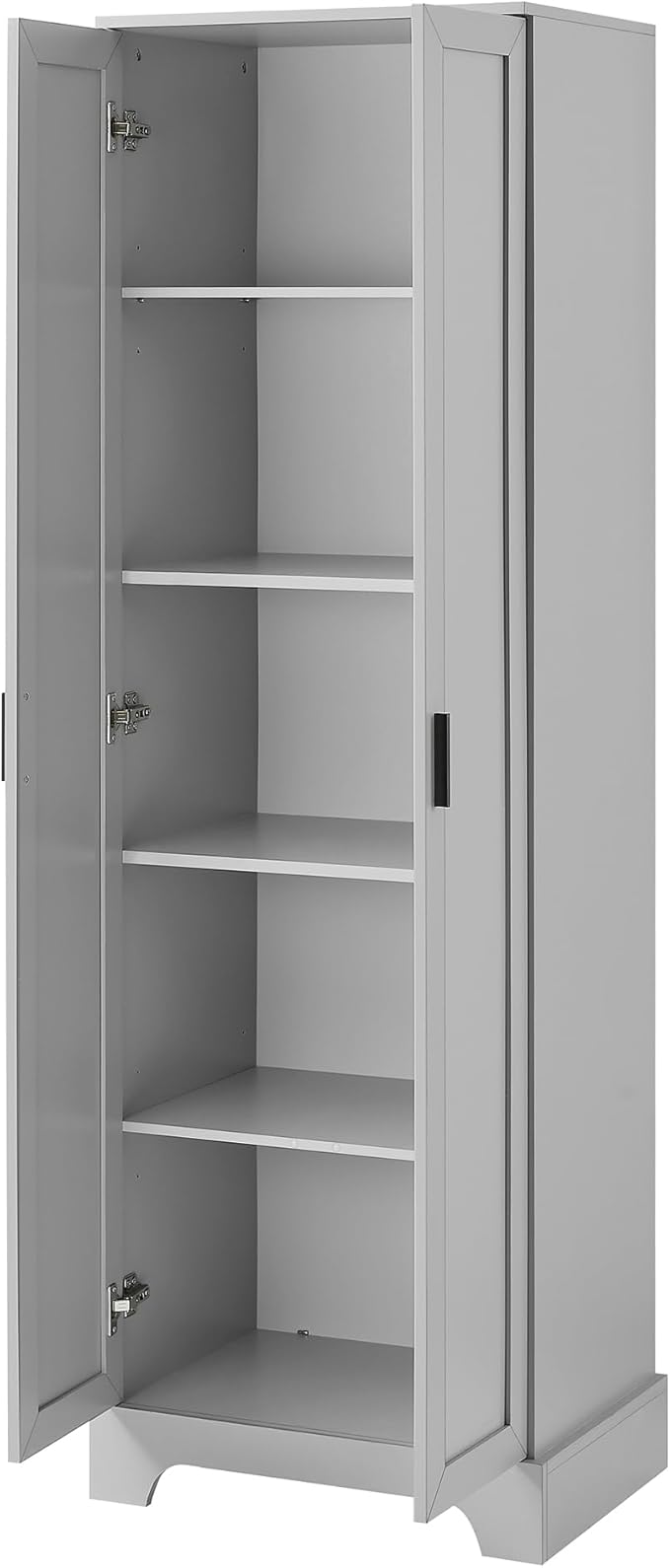 Tall Freestanding Storage Cabinet, Multi-Purpose Floor Organizer with 2 Doors & 5 Adjustable Shelves for Bathroom, Office, Living Room, Grey