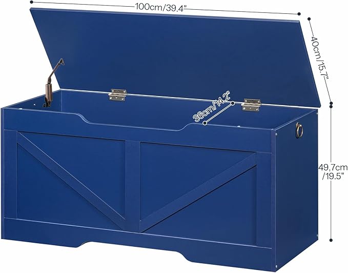 HOOBRO Storage Bench, 39.4" Retro Wooden Storage Chest with U-Shaped Cut-Out Pull, Safety Hinge, Supports 220 lb and Easy Assembly for Toy Box Organizer (Blue) BU771CW01