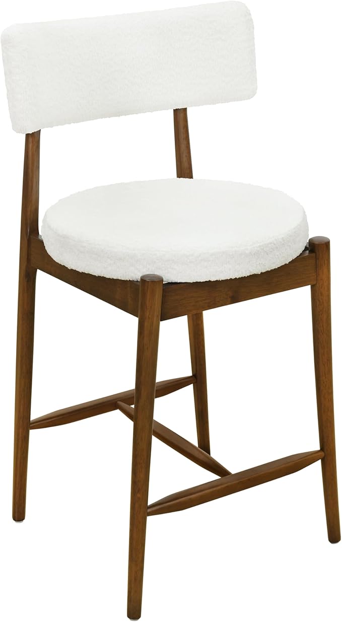 Christopher Knight Home Ebany 25.50" H Barstools Set of 2, Upholstered Counter Stool, Comfy Backrest Kitchen Stool, Rubberwood Frame Stool Chair, Bistro Chair for Kitchen Dining Room, Beige+Brown