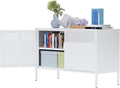White Metal Locker Storage Cabinet with Adjustable Shelf, Low Metal Storage Cabinet for Home Office, 2 Door Small Decorative Metal Locker Tv Stand Cabinet