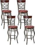 COSTWAY Bar Stools Set of 4, 360 Degree Swivel, 30" Bar Height Bar stools, with Leather Padded Seat Bistro Dining Kitchen Pub Metal Vintage Chairs with Back (Set of 4)