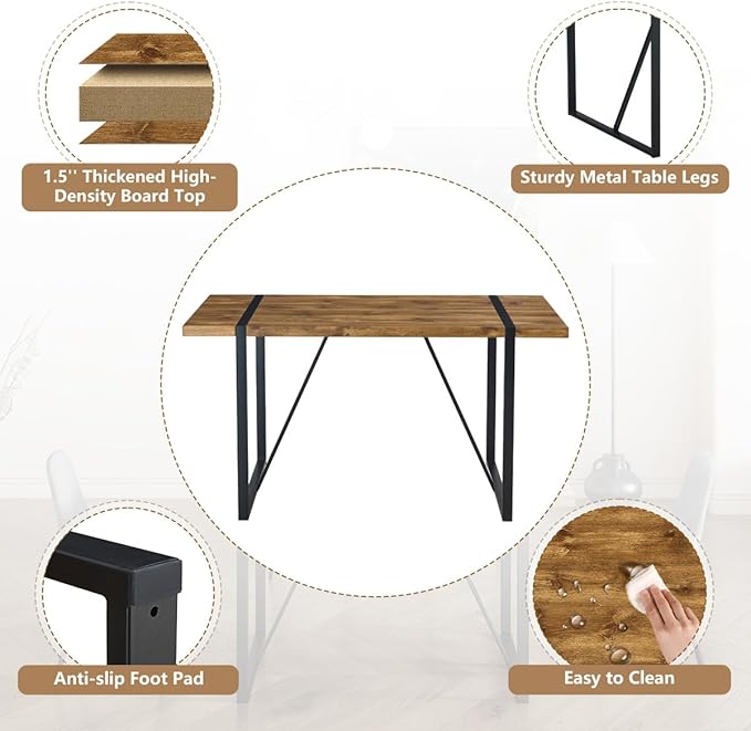 5 Piece Dining Table Set，Dinner Table Set for 4，55'' Kitchen Table and Suede Nap Fabic Chairs Set of 4, 4 Chair Dining Table Set for Kitchen Dining Room