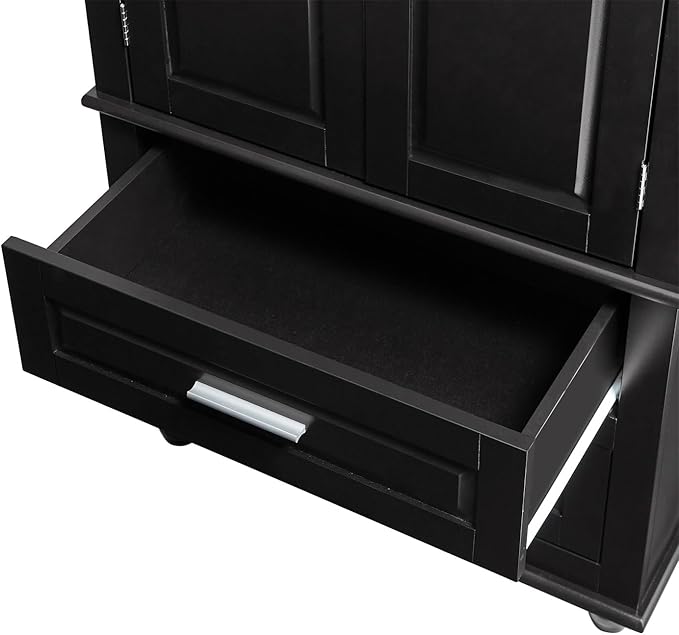 Polibi Tall Storage Cabinet with 2 Drawers, 3-Tier Adjustable Shelves & 2 Doors, Floor Freestanding Cabinet for Bathroom, Living Room, Black