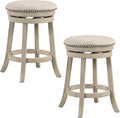 COSTWAY 360° Swivel Bar Stools Set of 2, 26.5-inch Height Upholstered Round Barstools with Wooden Frame, Seat and Footrest, Backless Solid Wood Counter Stools for Kitchen Island Bistro Pub, Beige