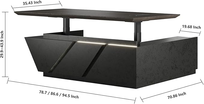 78.74" Adjustable Height L-Shaped Executive Desk with LED Light Strip - Black Inverted Trapezoid Design, Includes Storage Cabinet with Drawers & Doors, Ergonomic Standing Office Desk for Home & Office