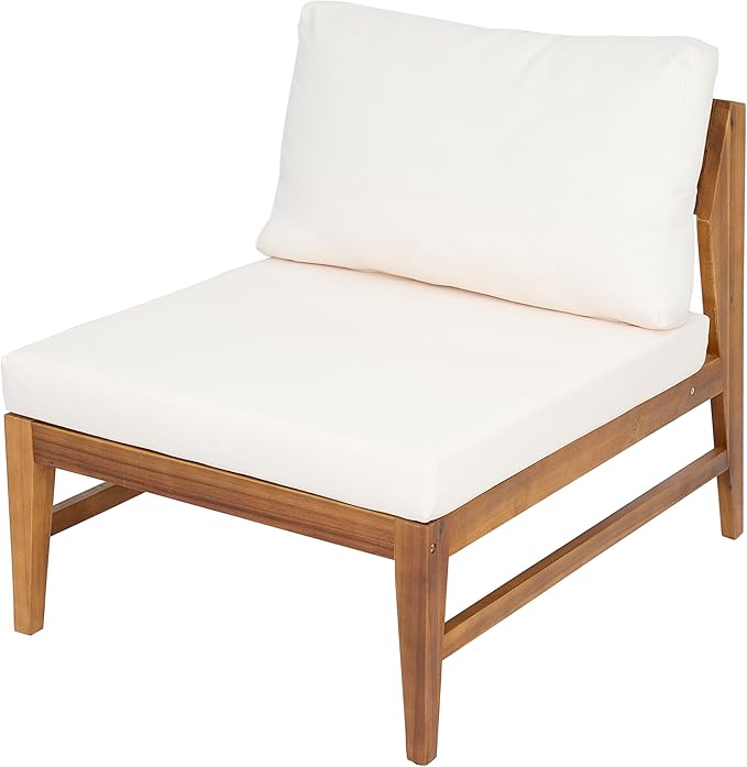 Christopher Knight Home Suri Set of 2 Acacia Wood Lounge Chair Outdoor, Contemporary Accent Chair Set with Weather Resistant Cushion, Deep Seating Armless, Comfy Patio Chairs, Teak + Cream