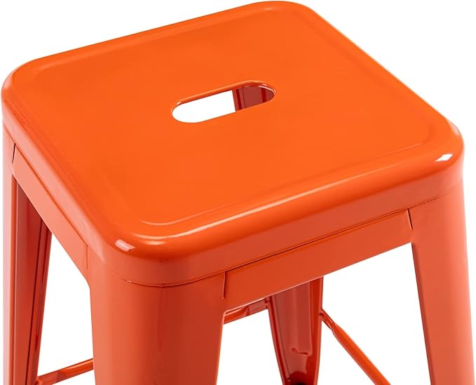 Vogue Furniture Direct 24" Bar Stools Backless Metal Barstools Indoor-Outdoor Counter Height Stools with Square Seat, Set of 2 (Orange)