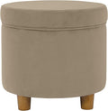 HomePop Home Decor | Upholstered Round Storage Ottoman | Ottoman with Storage for Living Room & Bedroom, Fawn Gray Velvet, Large