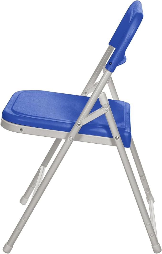 OEF Furnishings OEF800 Series Premium Heavy-Duty Plastic Folding Chairs, Lightweight, Durable Seating for Indoor and Outdoor Use, 500 lb Capacity (4-Pack, Blue Plastic with Gray Frame)