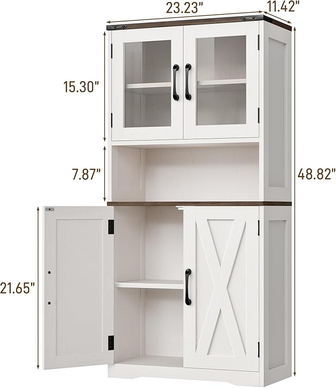 Bathroom Storage Cabinet with Adjustable Shelves, Farmhouse Kitchen Pantry, Rustic Style Cabinet