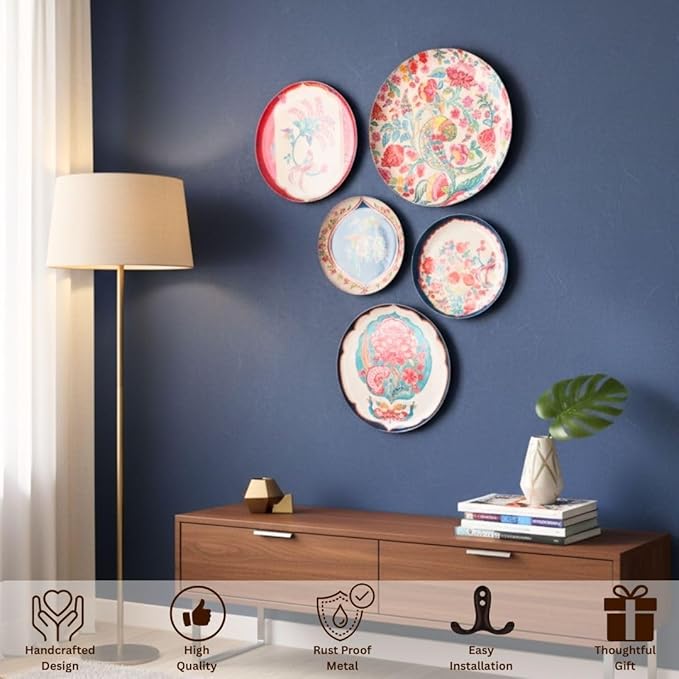 RITUALISTIC Birds of Paradise Iron Wall Art Plates – Set of 5 Decorative Plates | Floral & Nature-Inspired Metal Wall Decor | Wall Hanging for Living Room & Home Aesthetic Accent | Christmas gifts
