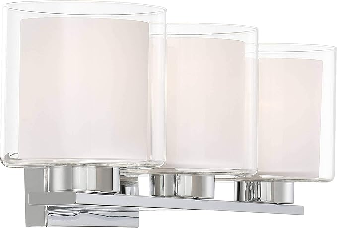 Possini Euro Design Dorris Modern Wall Mount Light Chrome Silver Hardwired 22" Wide 3-Light Fixture Clear Outer Opal Inner Glass Shade for Bedroom Bathroom Vanity Reading Living Room Hallway