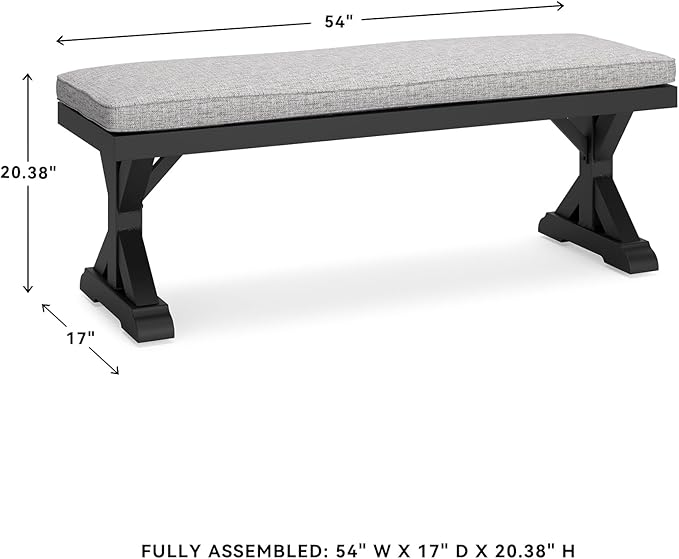 Signature Design by Ashley Beachcroft Casual Nuvella Weather Resistant Fabric Outdoor Bench with Cushion, Light Gray & Black