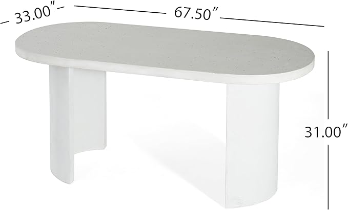 Christopher Knight Home Vicla 3 Pieces Durable Concrete Outdoor Dining Set with Stylish Terrazzo Finish, Patio Dining Table with 2 Benches, Oval Outdoor Patio Furniture Set with Pedestal Base, White