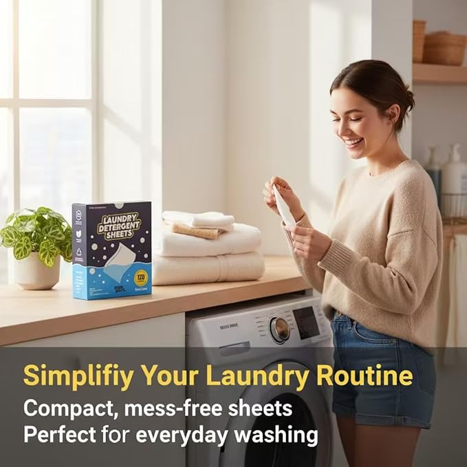 Laundry Detergent Sheets 120 Loads, Fresh Linen Scent, No Plastic No mess, Pre-Measured for Deep Clean Hypoallergenic, Space Saving, easy for Dorm Apartment house Travel, Quick Dissolve, 60 Ct