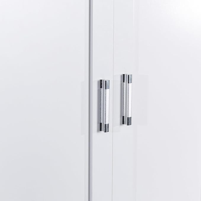 Polibi Tall Storage Cabinet with 2 Doors, 2 Drawers, 4-Tier Storage Racks of Each Door, Adjustable Shelf, Floor Free-Standing Cabinet for Bathroom, Living Room, MDF, White