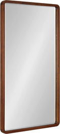Kate and Laurel McLean Modern Wood Framed Rounded Rectangle Wall Mirror; 20 x 36; Walnut Brown; Decorative Round Rectangular Mirror for Contemporary Wall Decor