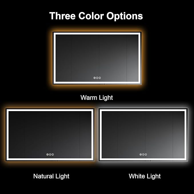 Awoco 60''x36'' LED Bathroom Mirror with Light, Lighted Vanity Mirror with Backlit and Front Light, Dimmable Anti-Fog Memory Function Lighted Mirror with 3 Colors for Bathroom Wall