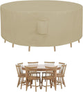Easy-Going Round Patio Furniture Cover Waterproof Outdoor Dining Table and Chair Cover Anti-UV Outside Sectional Sofa Set Covers (62"DIA x 28"H, Camel)