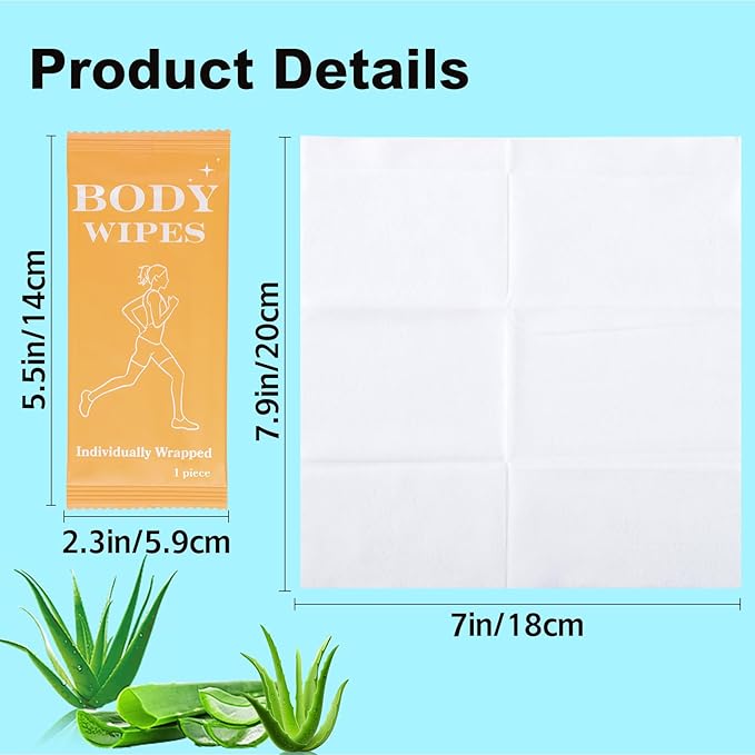 200 Pack Body Wipes Individually Wrapped, Shower Wipes For Adults, No Rinse Bath Wipe Bulk, Cleansing Wipe Travel Size for Travel, Gym, Camping, Outdoors Sports (Orange)