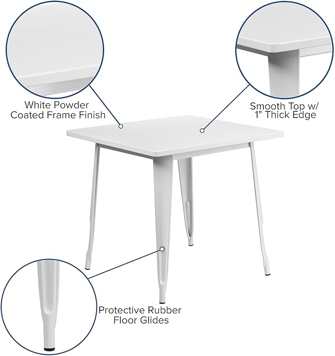 Flash Furniture Felix Commercial Grade 31.5" Square White Metal Indoor-Outdoor Table