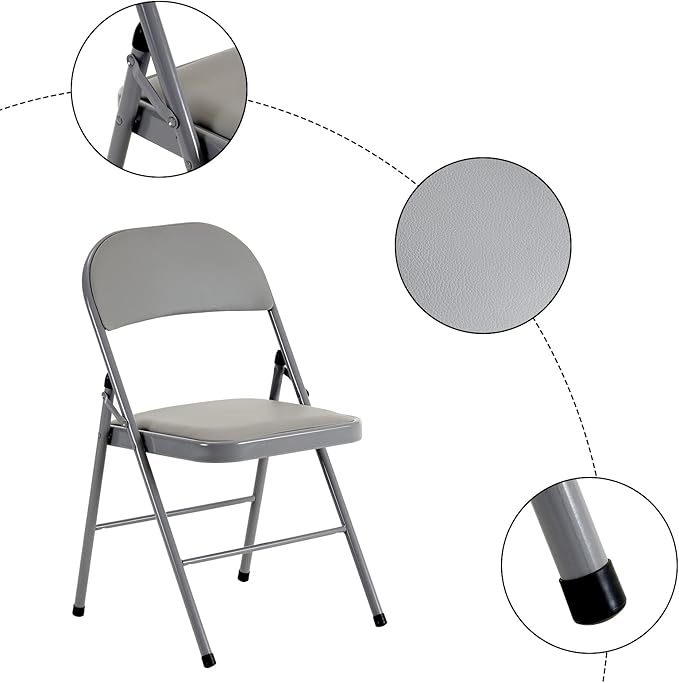 10 Pack Grey Folding Chairs with Padded Seats, Portable Stackable Foldable Chairs for Indoor and Outdoor, Commercial Seat with Metal Frame for Events Office Wedding Party, 330lbs Capacity