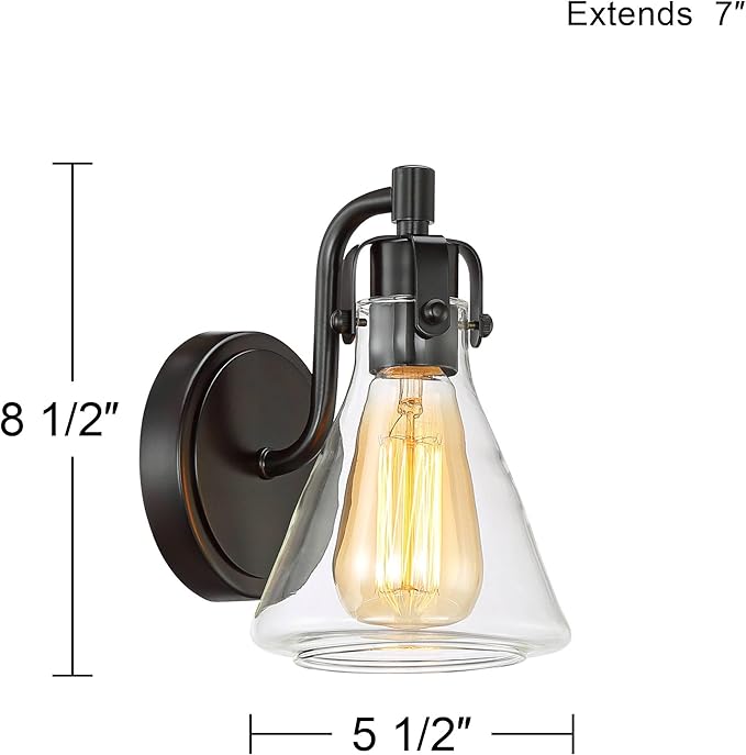 Possini Euro Design Cindy Rustic Wall Light Sconces Set of 2 Bronze Hardwire 5 1/2" Fixture Beaker Clear Glass Shade for Bedroom Bathroom Bedside Vanity Living Room Home Hallway Dining Kitchen