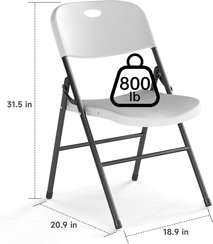 10 Pack Folding Chair, 800 Weight Limit Heavy Duty Plastic Folding Chair Portable Seating for Indoor Outdoor Events, Wedding, Party, Restaurant, Meeting Room White