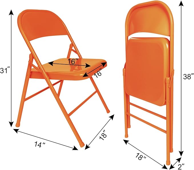 VECELO Metal Folding Chairs 4 Pack, Double Hinged Steel Frame Easy Foldable&Stackable for Office Kitchen Dinning Wedding Patio and Garden