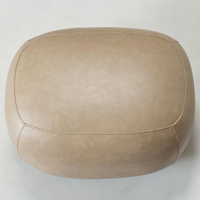 KINWELL 23" Wide Faux Leather Upholstered Ottoman Set of 2, Mid-Century Modern Living Room Footrest with Soft Padded Seat, Footstool for Bedroom, Entryway or Living Room, Khaki