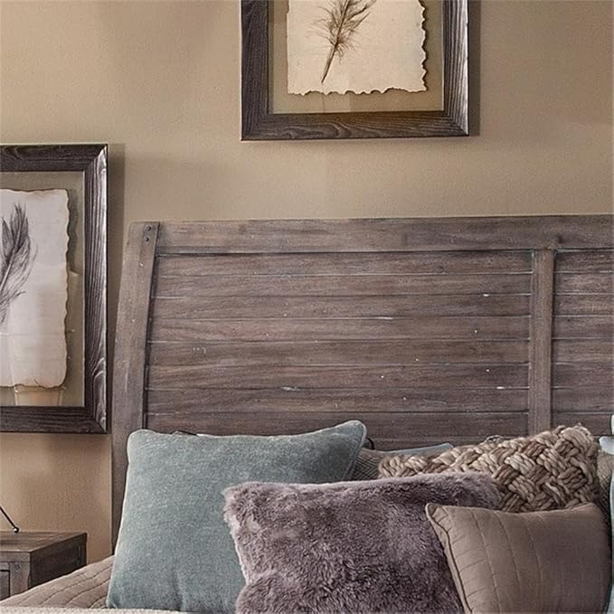 American Woodcrafters Aurora Weathered Gray Wood King Sleigh Headboard