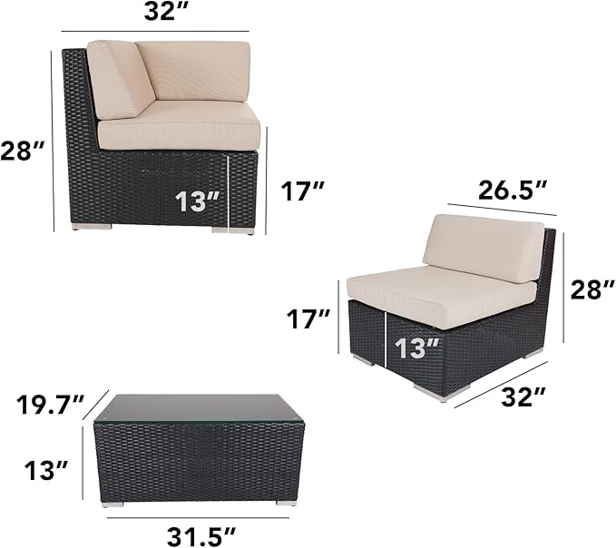 Outdoor Patio Furniture with 6-inch Thick Rainshield Cushions, No-Assembly 7-Piece All-Weather Wicker Sectional Set (Supercrylic Gray)