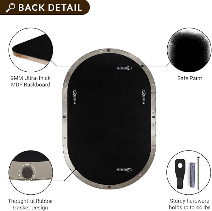 ANDY STAR 30x36’’ Oval Bathroom Mirror, Oval Nickle Mirror Pill-Shaped Design in Stainless Steel Metal Frame for Bathroom, Entryway, Living Room, Contemporary 1" Deep Wall Mount Vertical or Horizontal