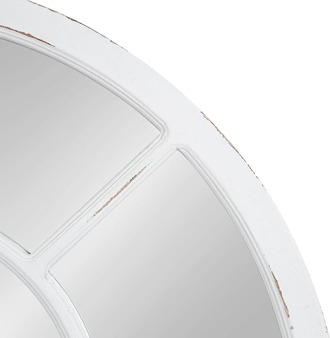 Kate and Laurel Boldmere Modern Farmhouse Wide Windowpane Arched Mirror; 30 x 29; White; Decorative Vintage Inspired Window Mirror for Farmhouse Wall Decor